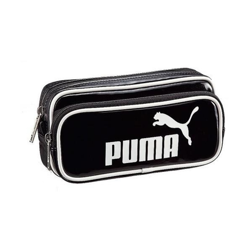 PUMA - Vintage Black and White Enamel Double Pencil Case or Toiletry Bag